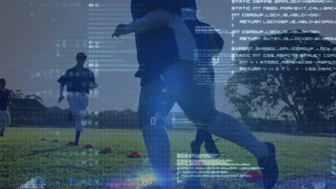 Digital Interface Overlaying Female Baseball Players Practicing