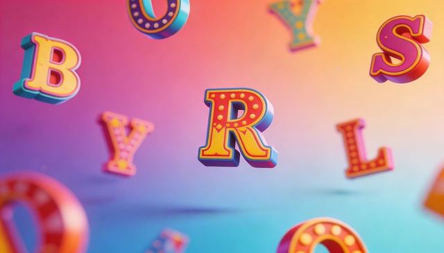 Floating 3d marquee letter r over vibrant gradient neon backdrop for typography