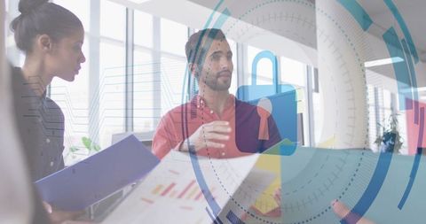 Business Team Analyzing Data with Emphasis on Corporate Security