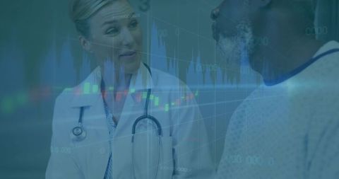 Doctor Discussing Health With Patient Amidst Data Visualizations