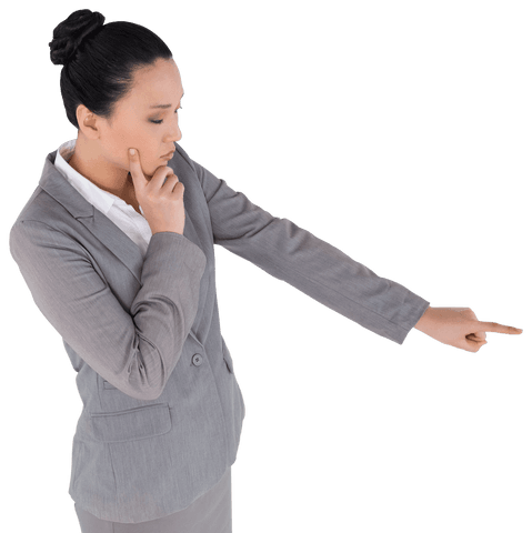 Transparent Businesswoman Pointing With Thoughtful Look