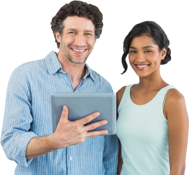 Couple Smiling with Transparent Background Holding Tablet - Download Free Stock Videos Pikwizard.com