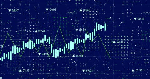 Dynamic Financial Data and Analysis on Blue Background