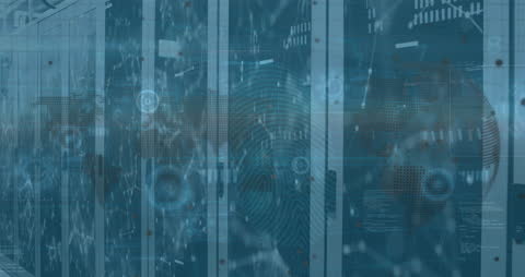 Futuristic Data Servers with Digital Globe Overlay