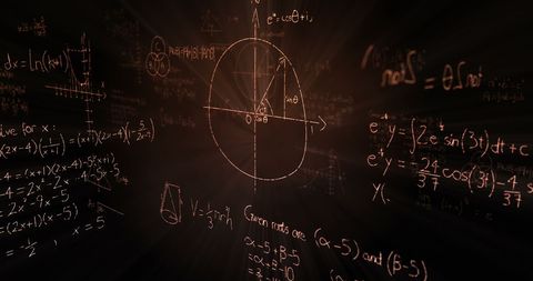 Illuminated Mathematical Formulas and Diagrams on Dark Blackboard