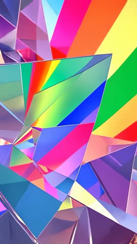 Rotating Prism Crystal in VR Space Revealing Shifting Rainbow Stripes Vertical Video