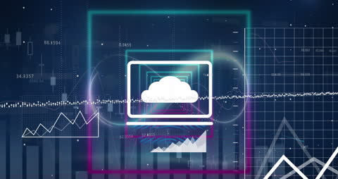 Futuristic Data Processing Interface with Cloud Icon