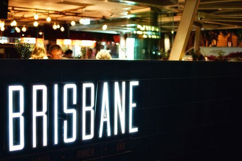 Bright Brisbane Sign in Cafe Interior Setting