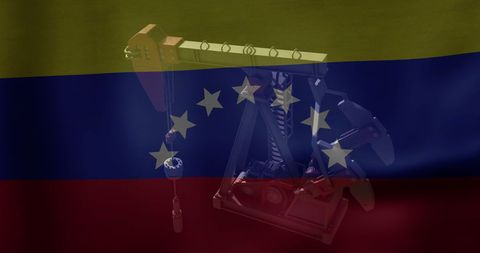 Oil Pumpjack and Venezuelan Flag Symbolizing Economy Celebrations