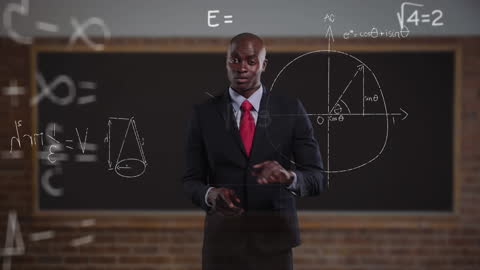Business Professional Analyzing Financial Data on Chalkboard