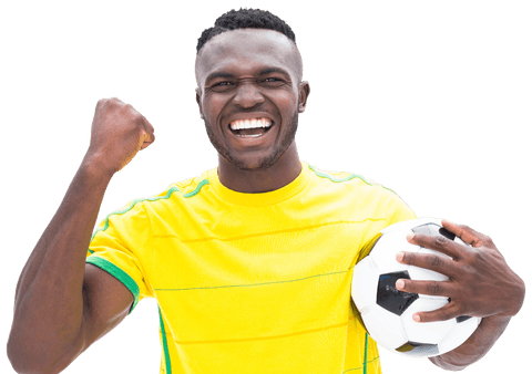 Joyful Football Player Celebrating Victory with Clenched Fist