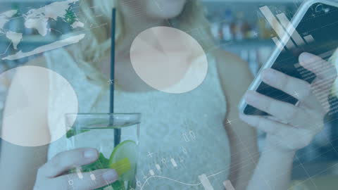 Woman with Smartphone Analyzing Diverse Data Technology