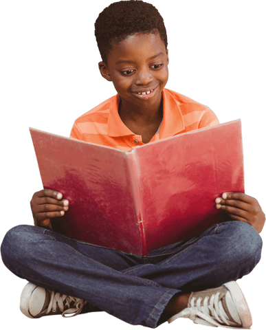 Transparent Image of a Smiling Child Reading a Book Cross-Legged - Download Free Stock Videos Pikwizard.com