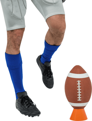 Sports Player About to Kick Football with Blue Socks