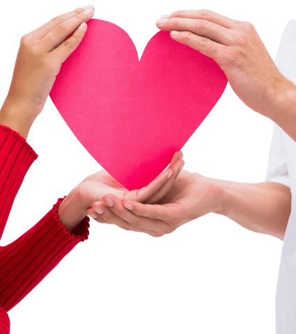 Caucasian Couple Holding Heart on Transparent Background for Romantic Designs