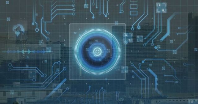 Futuristic glowing hud interface with circuit elements