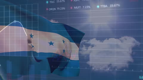 Honduras Flag with Digital Stock Market Data Visualization
