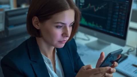 Professional Analyzing Stock Market via Smartphone in Office
