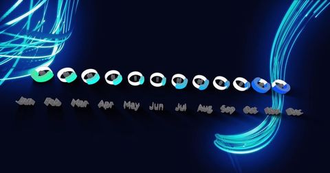 Digital calendar with illuminated light stripes on black background