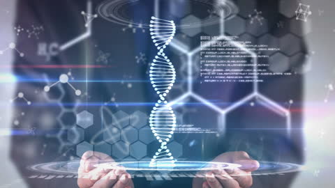 Futuristic Businessman Holding Virtual DNA Strand