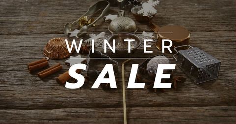 Winter Sale Promotion with Festive Decorations on Wooden Background - Download Free Stock Images Pikwizard.com
