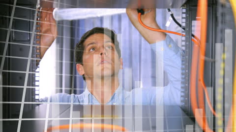 Businessman Analyzing Data Streams in Server Room