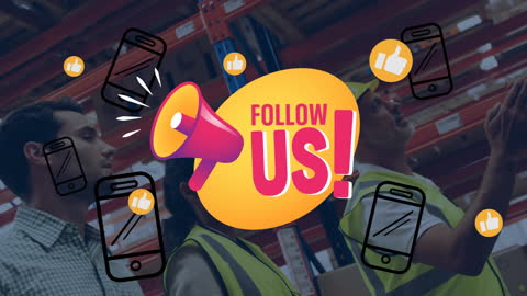 Follow Us Call to Action with Smartphone and Icons Background