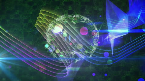 Abstract Digital Brain with Light Trails and Geometric Shapes