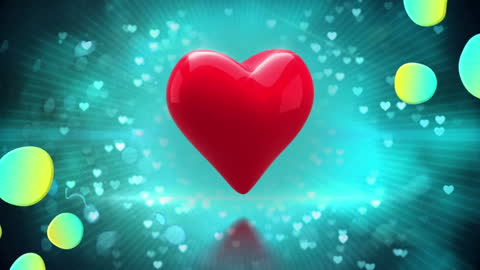 Animated Red Heart with Glowing Blue Hearts Background