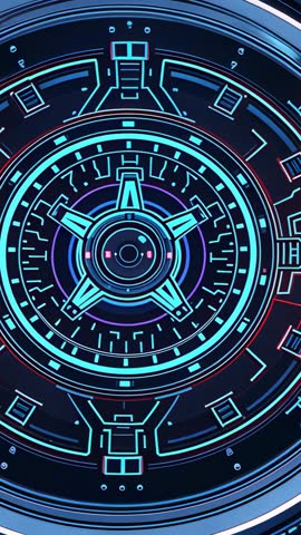 Vertical tech HUD animation rotating rings and pulsing central star for futuristic UI video