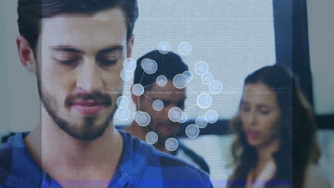 Innovative Digital Interface with Diverse Professionals in Modern Office