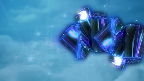 Futuristic City with Technology Network and Blue Neon Lights