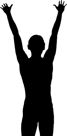 Silhouette of joyful woman raising arms on transparent background