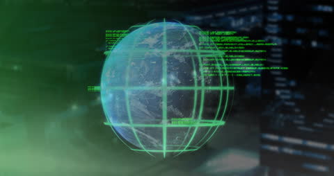 Futuristic Digital Globe with Data Overlapping Cityscape