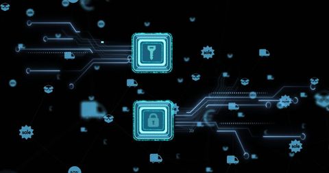 Futuristic Cybersecurity Network with Circuit Board Icons - Download Free Stock Images Pikwizard.com