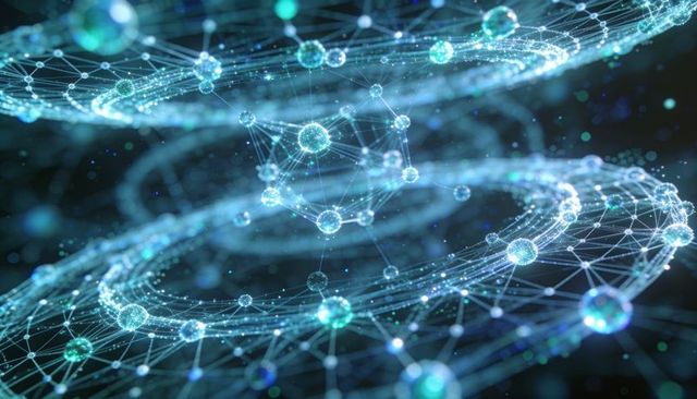 Glowing neural network rings with spherical nodes and digital data mesh for ai