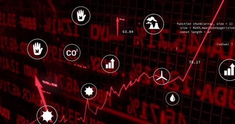 Ecology icons overlay on financial data chart