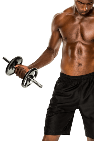 Transparent Fit Shirtless Young Man Lifting Dumbbell