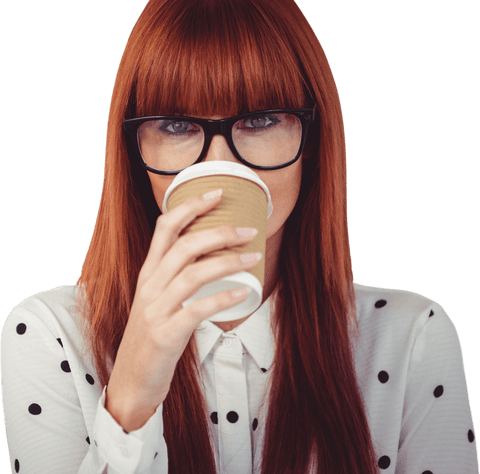 Transparent Young Woman with Coffee and Glasses On