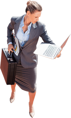 businesswoman holding laptop and briefcase, transparent background - Download Free Stock Videos Pikwizard.com