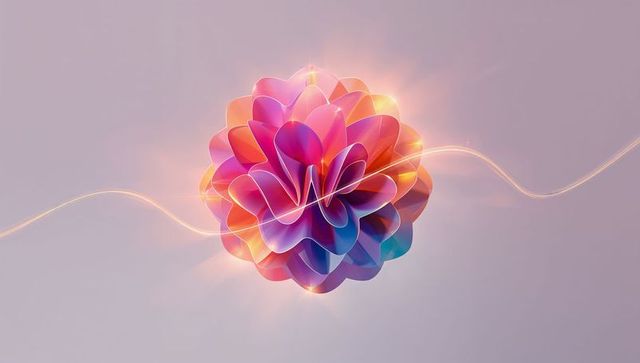 Glowing Abstract Floral Bloom with Translucent Petal Layers and Ribbon Light