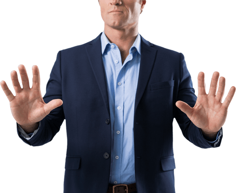 Businessman gesture touching transparent virtual interface