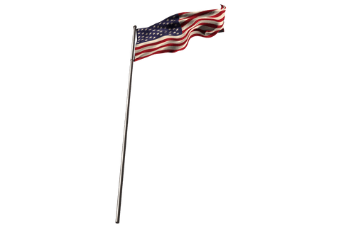 Waving american flag on pole transparent background