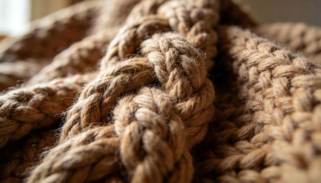Chunky camel cable knit close-up for cozy home decor and hygge textures