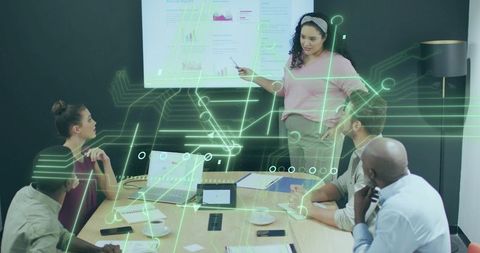 Business Presentation with Holographic Data Interface Display