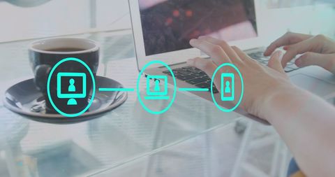 digital connectivity concept with laptop and icons - Download Free Stock Images Pikwizard.com