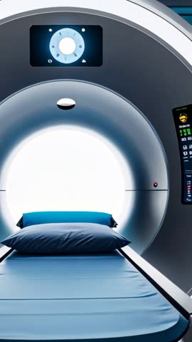Vertical CT scan video Powering gantry rotating with illuminated control display