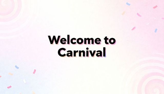 Welcoming carnival minimal pastel banner with bold typography and confetti