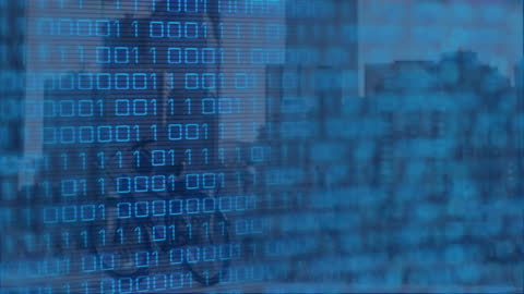 Binary Code Overlapping Urban Buildings Aesthetic