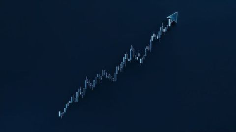 Futuristic financial growth with upward candlestick chart arrow
